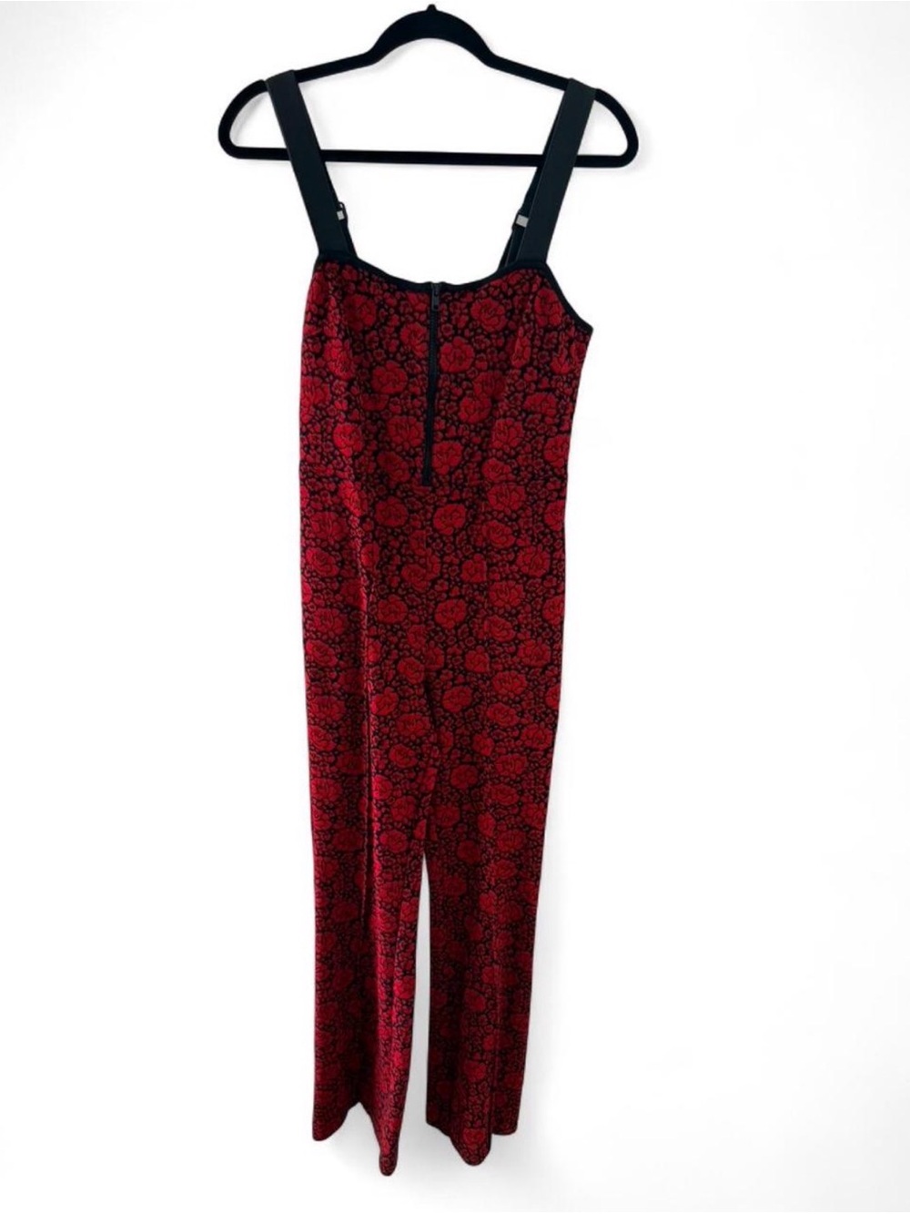 Maeve Red and Black Floral Zip-Front Jumpsuit